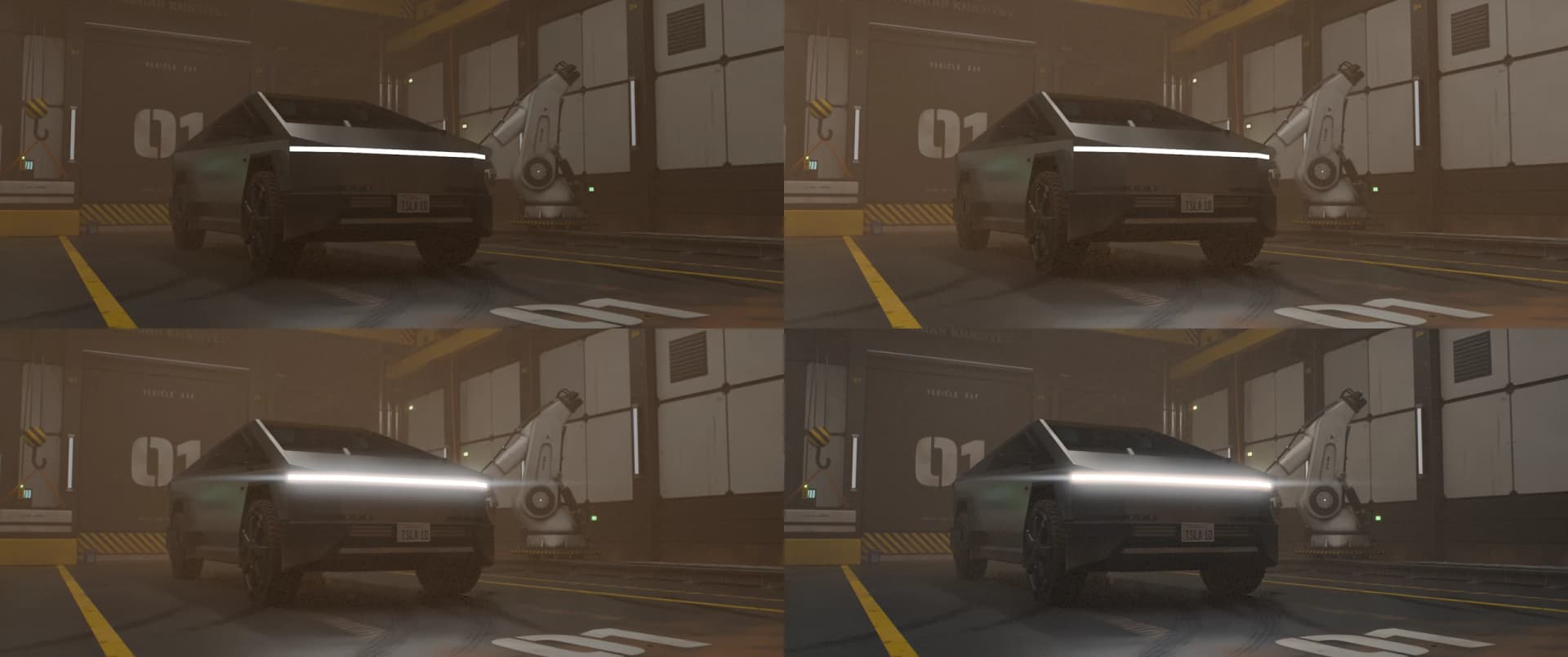 The same hangar frame at four stages of the finishing chain